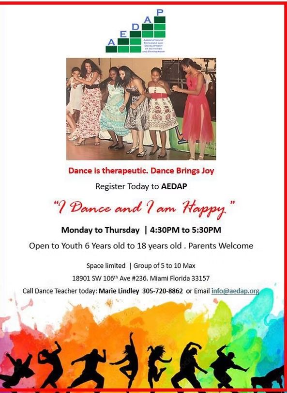 AEDAP I Dance and I Am Happy dance therapy program flyer
