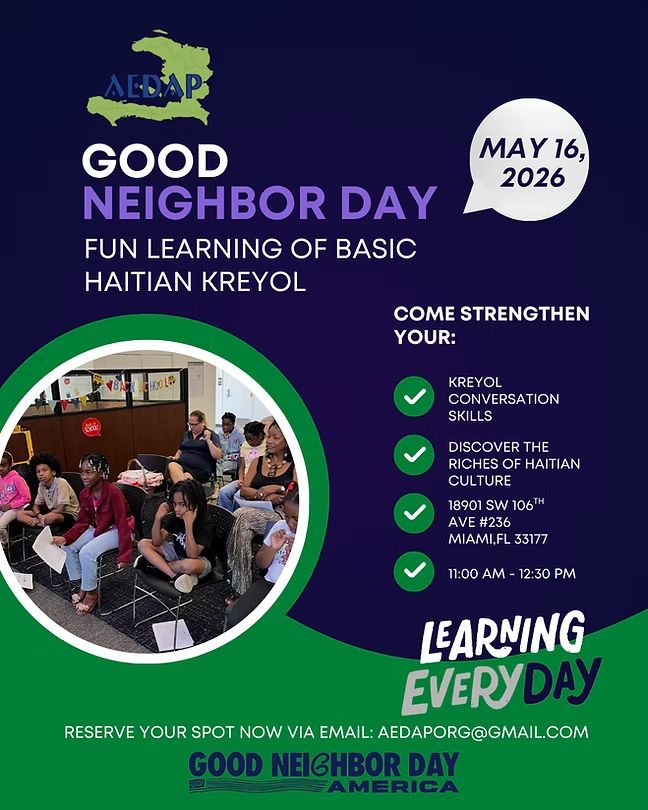 AEDAP Good Neighbor Day Haitian Kreyol workshop flyer